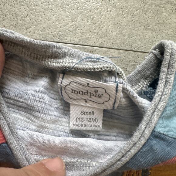 Mud Pie Blue Stripe Jump In The Lake Tee Small 12-18 Months - Picture 3 of 4